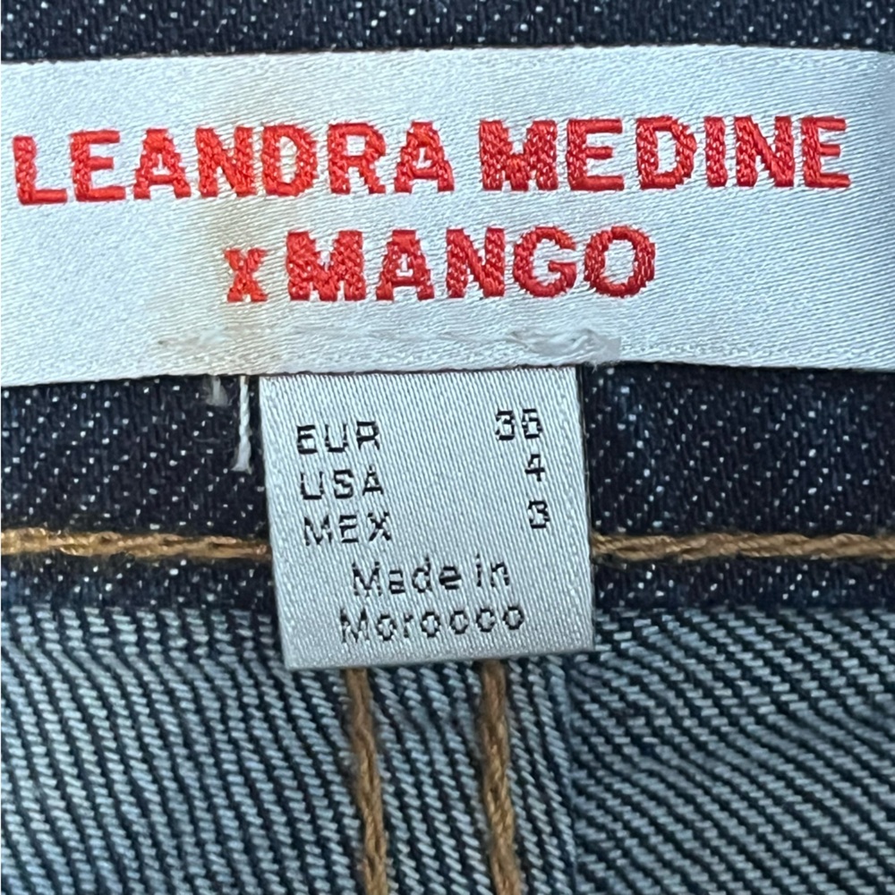 Leandra Medine X Mango Button Fly Dark Denim Jeans Women’s 4 Straight Hi Rise - Picture 7 of 14